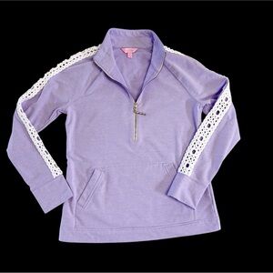 Lilly Pulitzer Heathered Lilac Purple Lace Sleeves Skipper Quarter Zip Small